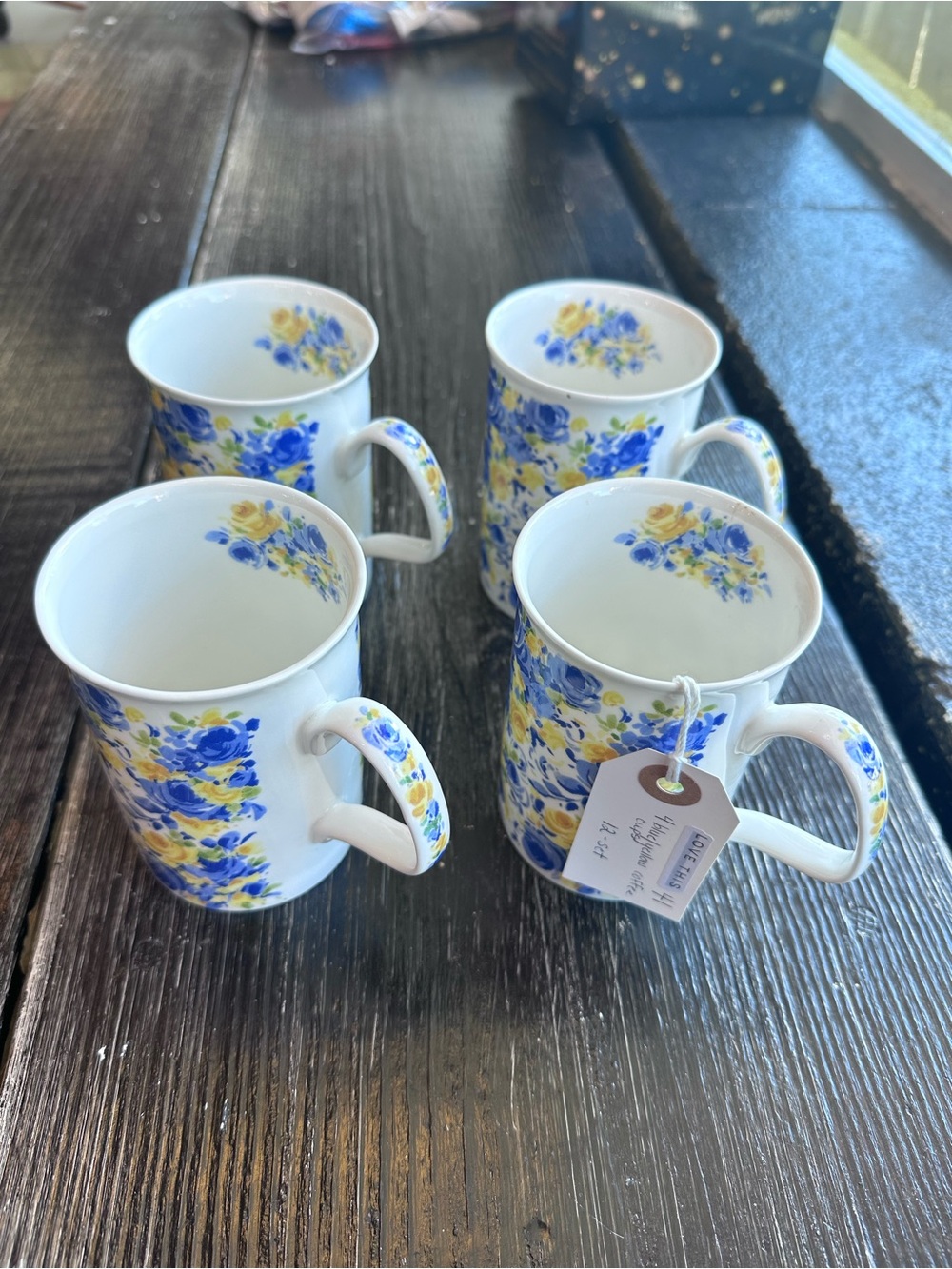 Blue & Yellow Floral Porcelain Mug Set - 4 Pack (Brand Unspecified)